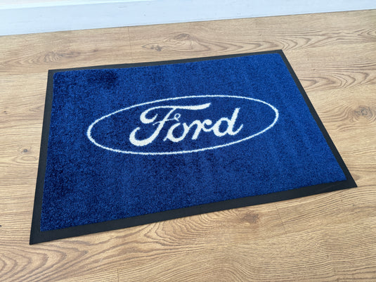 Ford Workshop / Garage Mat - Blue with Wireframe Logo